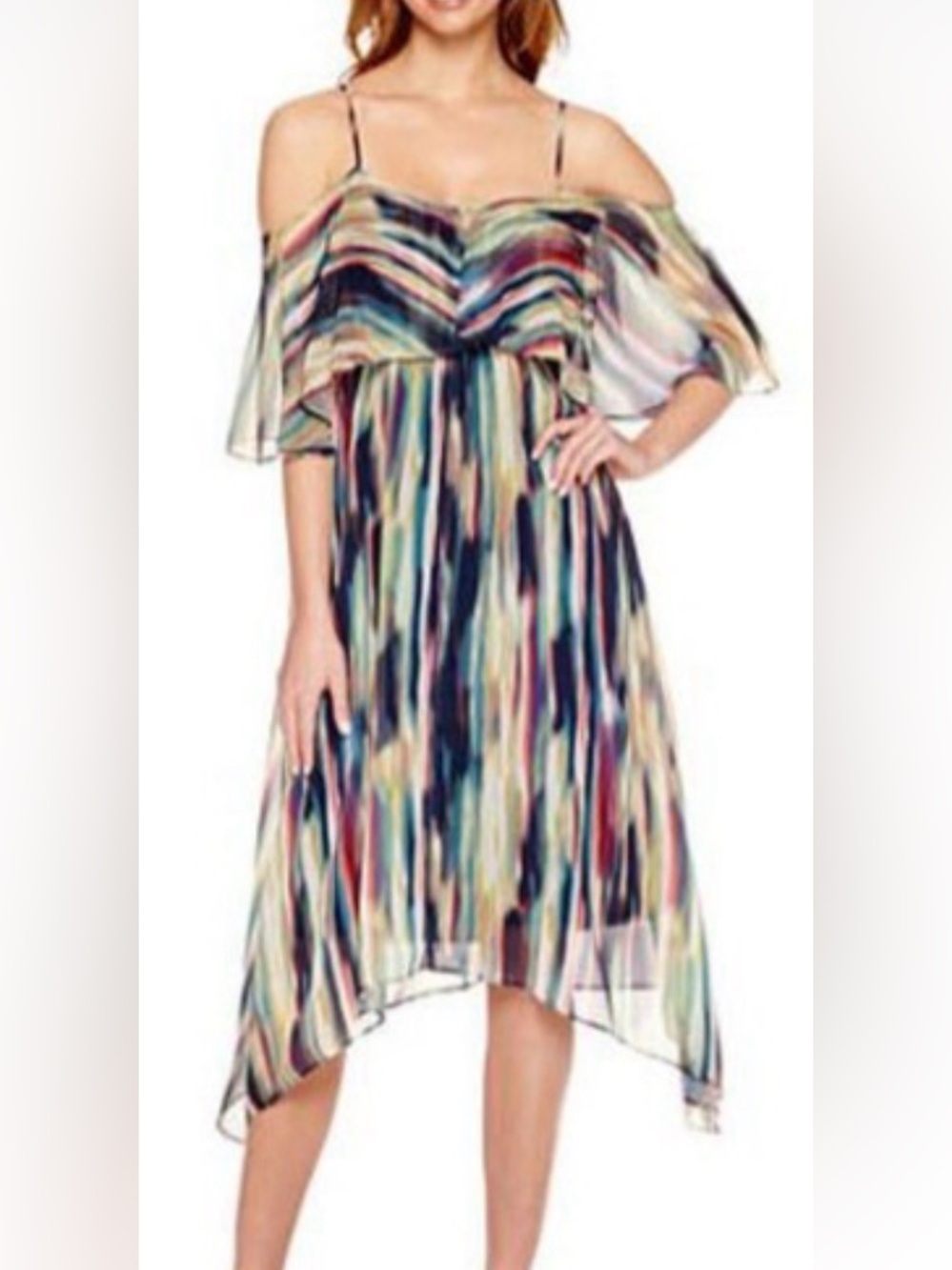 A.n.a. Womens Off-Shoulder Multicolor Striped Midi Dress New With Tags Size XL